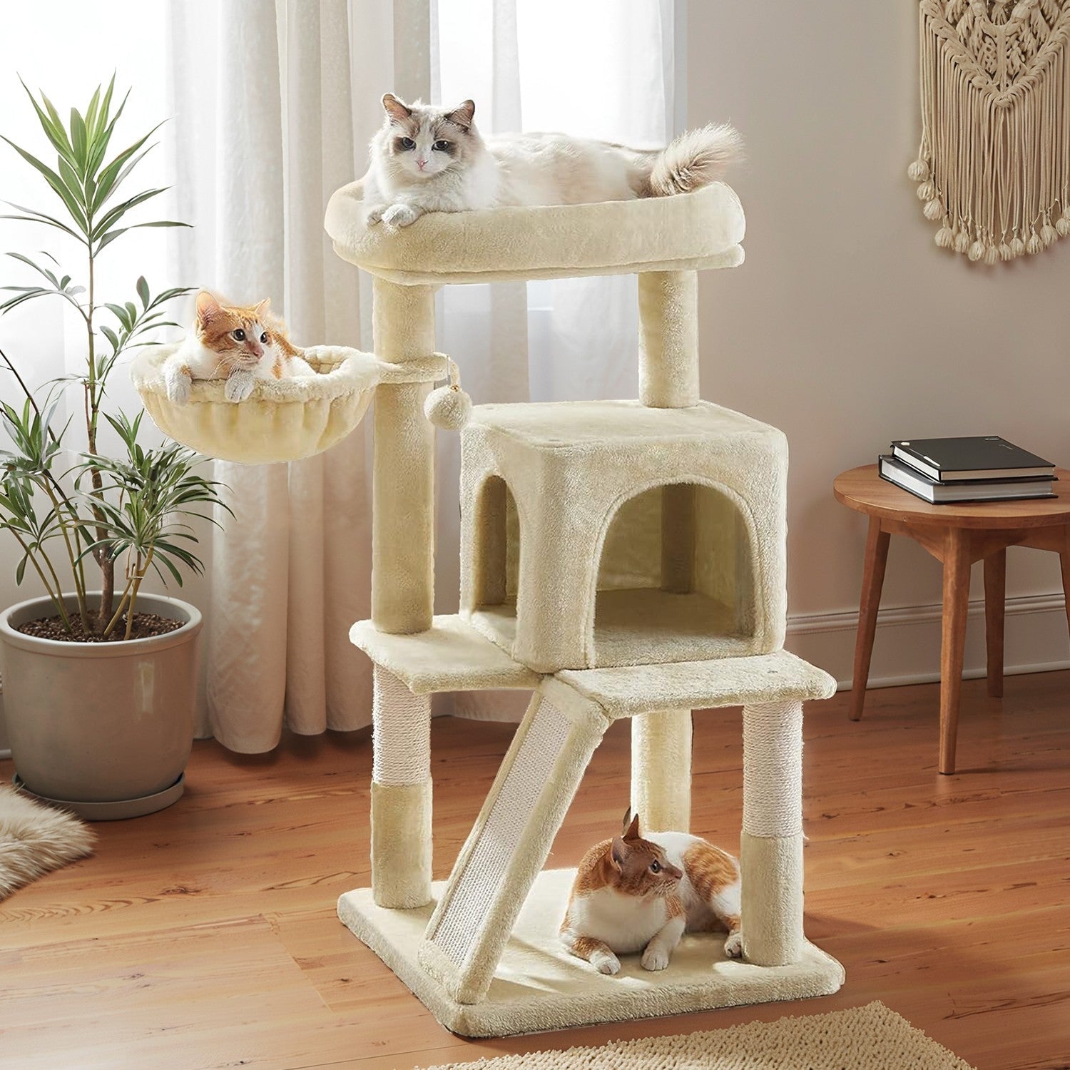 Cat Tree – Engineered Wood – Light Grey – Widened Perch for Large Cats