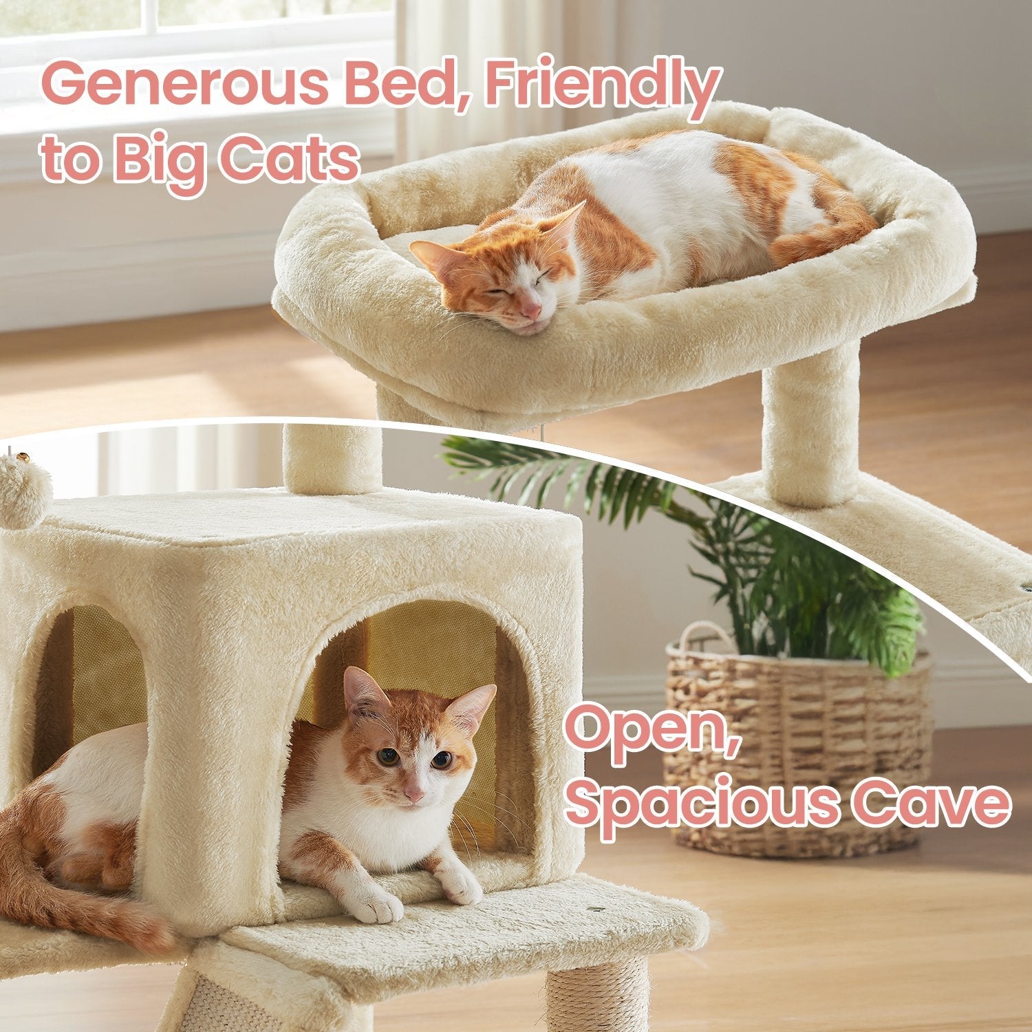 Cat Tree – Engineered Wood – Light Grey – Widened Perch for Large Cats