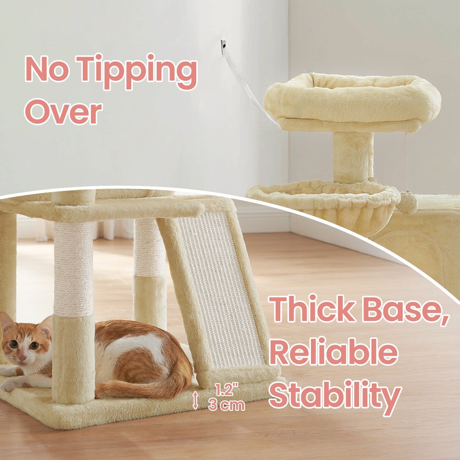 Cat Tree – Engineered Wood – Light Grey – Widened Perch for Large Cats