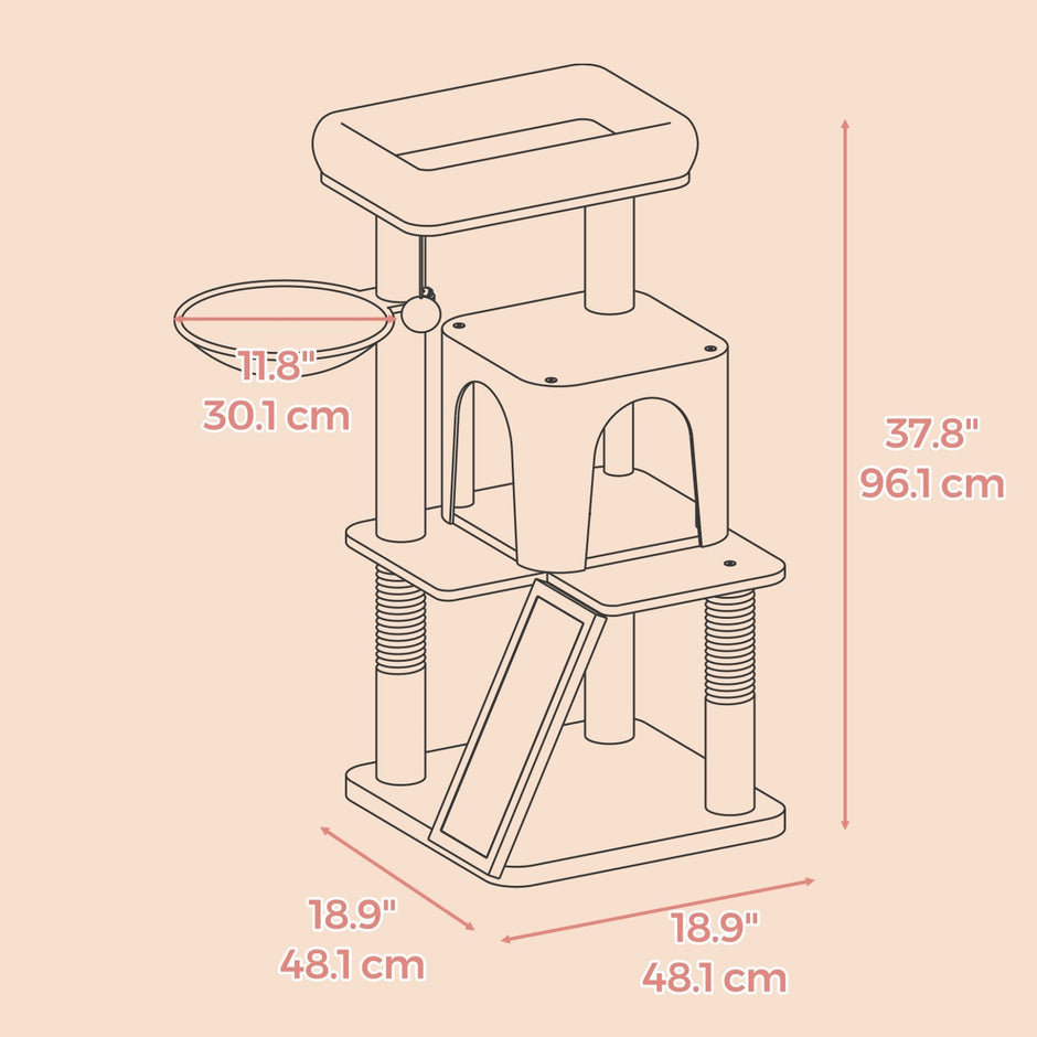 Cat Tree – Engineered Wood – Light Grey – Widened Perch for Large Cats