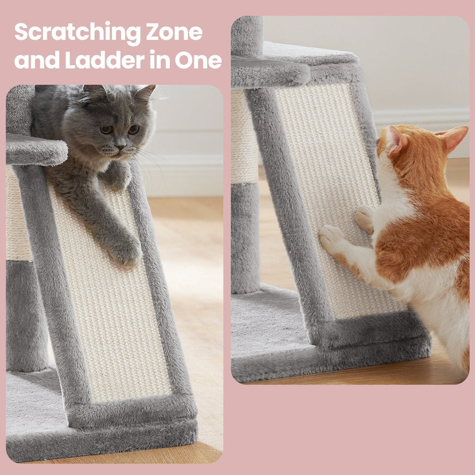 Cat Tree Tower – Engineered Wood – Light Grey – Includes Sisal Scratching Posts