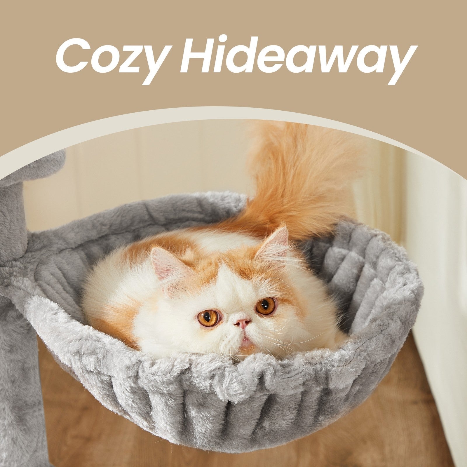 Cat Tree – Engineered Wood – Light Gray – Multilevel Design with Scratching Post