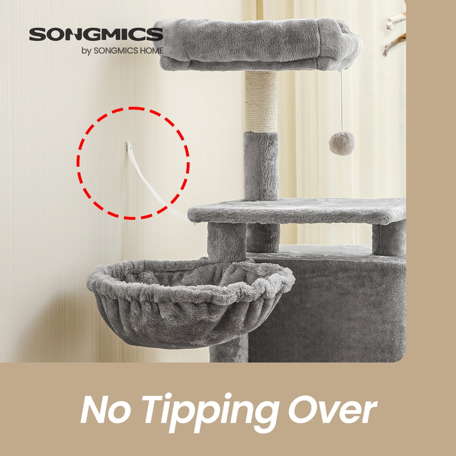 Cat Tree – Engineered Wood – Light Gray – Multilevel Design with Scratching Post