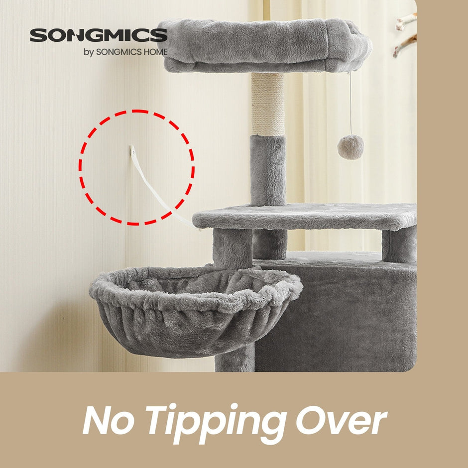 Cat Tree – Engineered Wood – Light Gray – Multilevel Design with Scratching Post