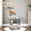 Cat Climbing Tower – Plush Fabric – Light Gray – Includes Condo and Play Basket