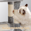 Cat Climbing Tower – Plush Fabric – Light Gray – Includes Condo and Play Basket