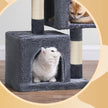 Cat Tree – Wood – Light Grey – Large Perch with Two Cat Caves and Scratching Post
