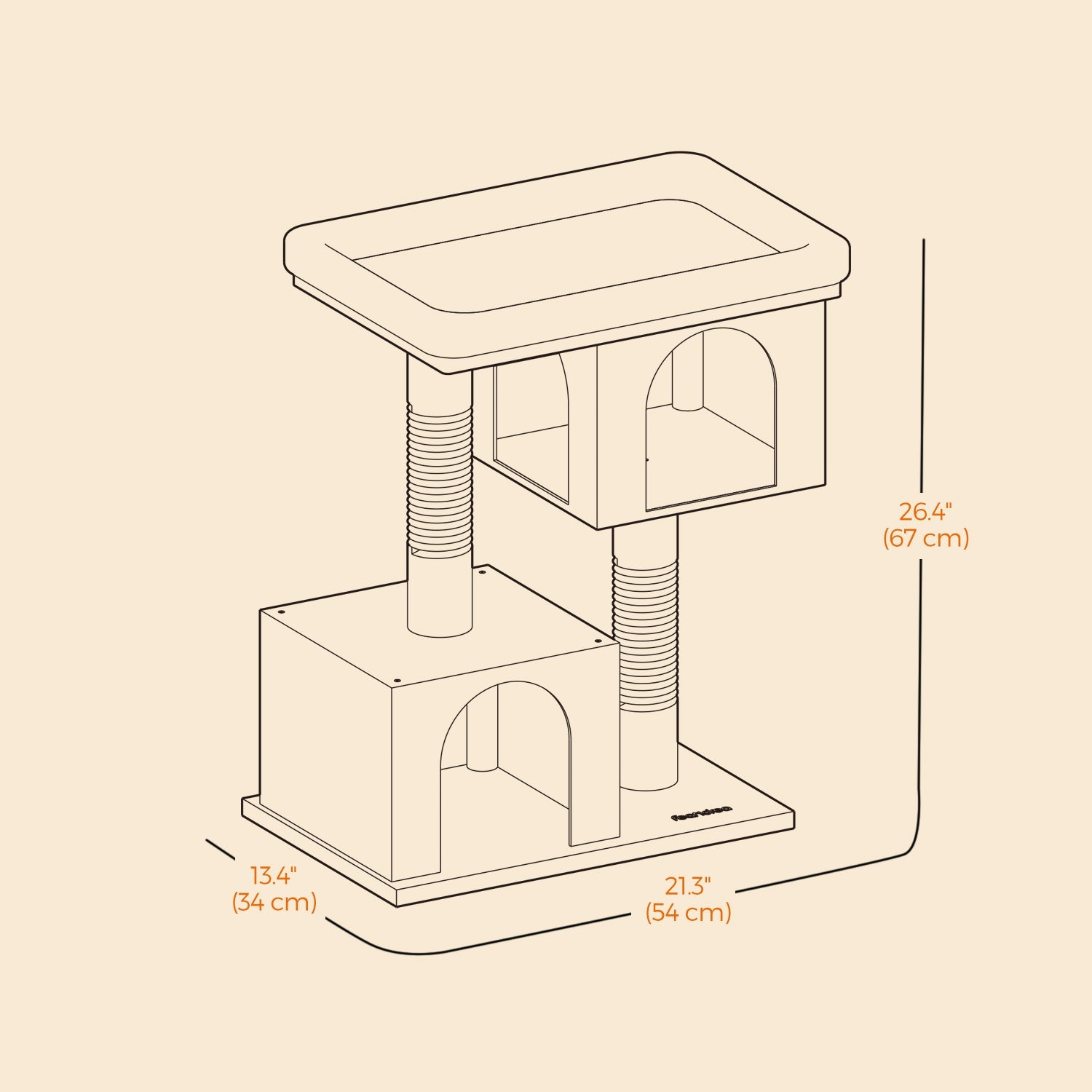 Cat Tree – Wood – Light Grey – Large Perch with Two Cat Caves and Scratching Post