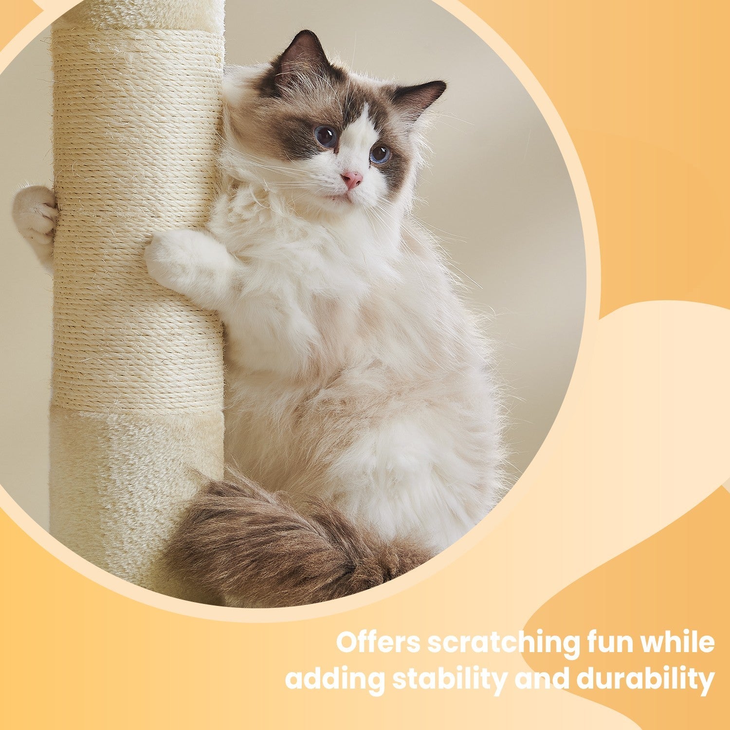 Cat Tree – Engineered Wood – Light Grey – Includes Large Perch and Plush Condos