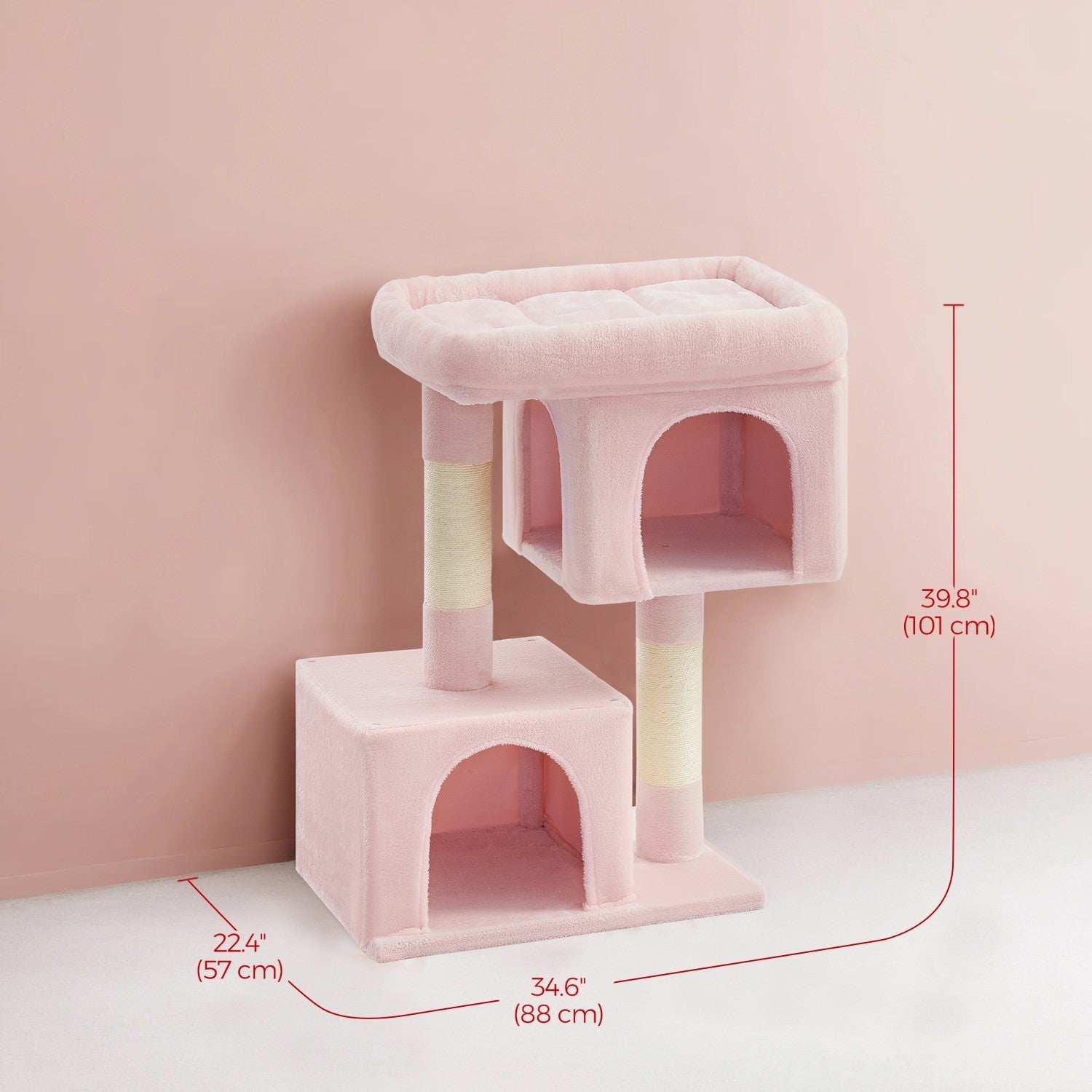 Cat Tree – Engineered Wood – Light Grey – Includes Large Perch and Plush Condos