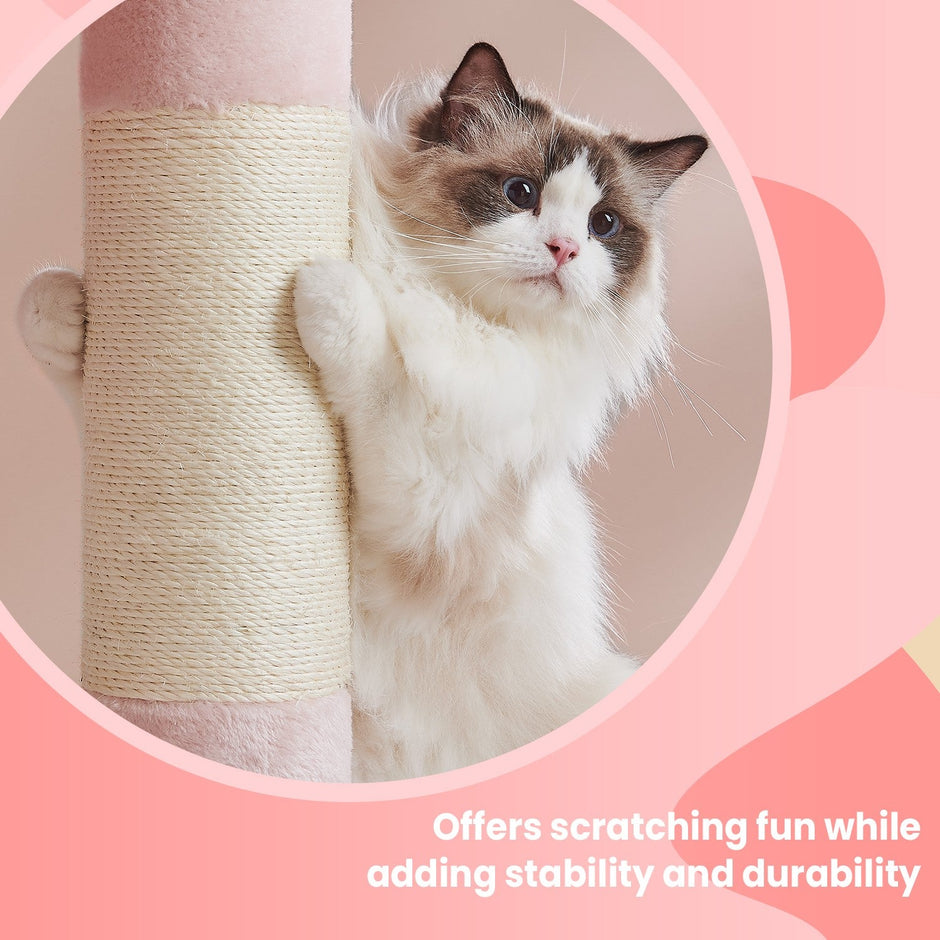Cat Tree – Engineered Wood – Light Grey – Includes Large Perch and Plush Condos