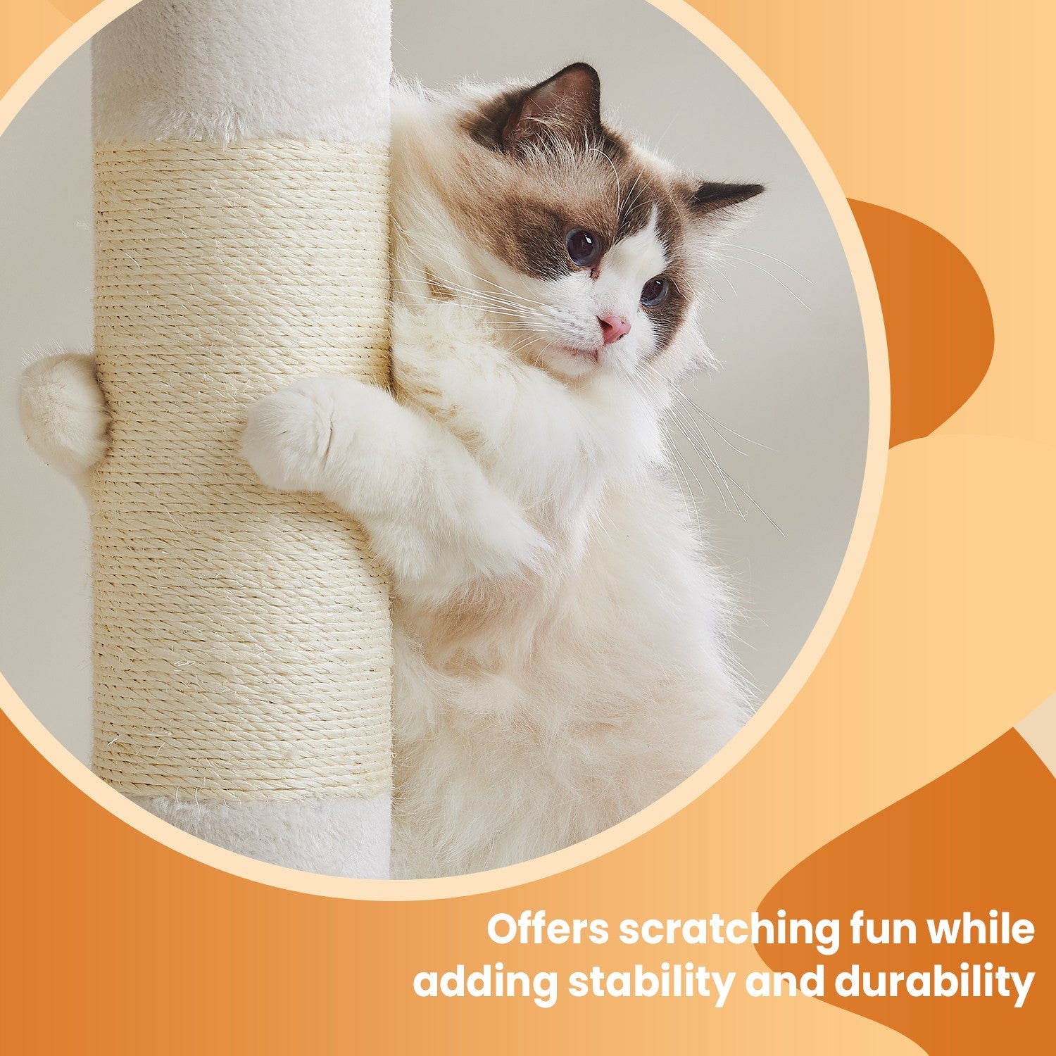 Cat Tree – Engineered Wood – Light Grey – Includes Large Perch and Plush Condos