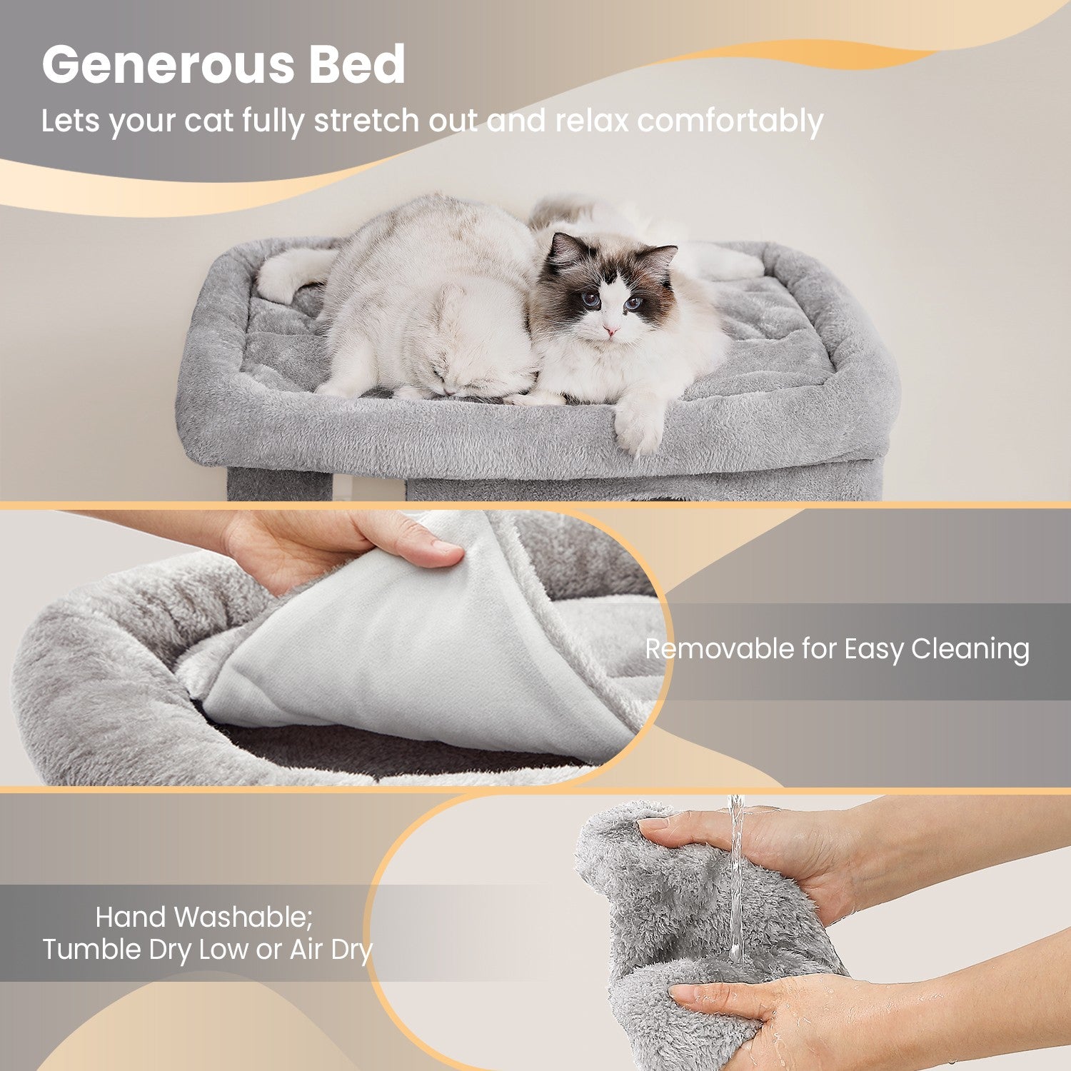 Cat Tree – Engineered Wood – Light Grey – Includes Large Perch and Plush Condos