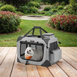 Collapsible Dog Crate – Soft Fabric – Grey – Portable with Breathable Mesh and Storage Pockets