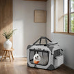 Collapsible Dog Crate – Soft Fabric – Grey – Portable with Breathable Mesh and Storage Pockets