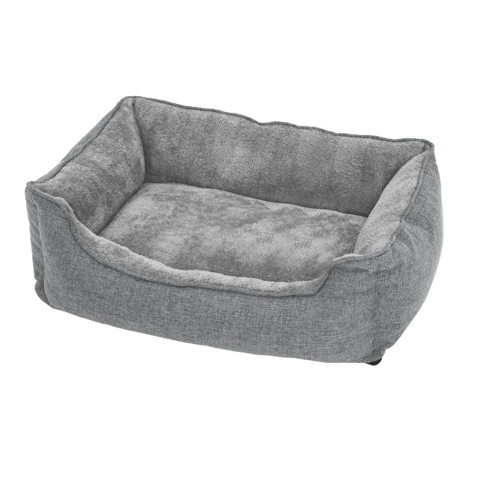 Dog Bed – Linen-Look – Light Grey – Easy to Clean with Raised Edges
