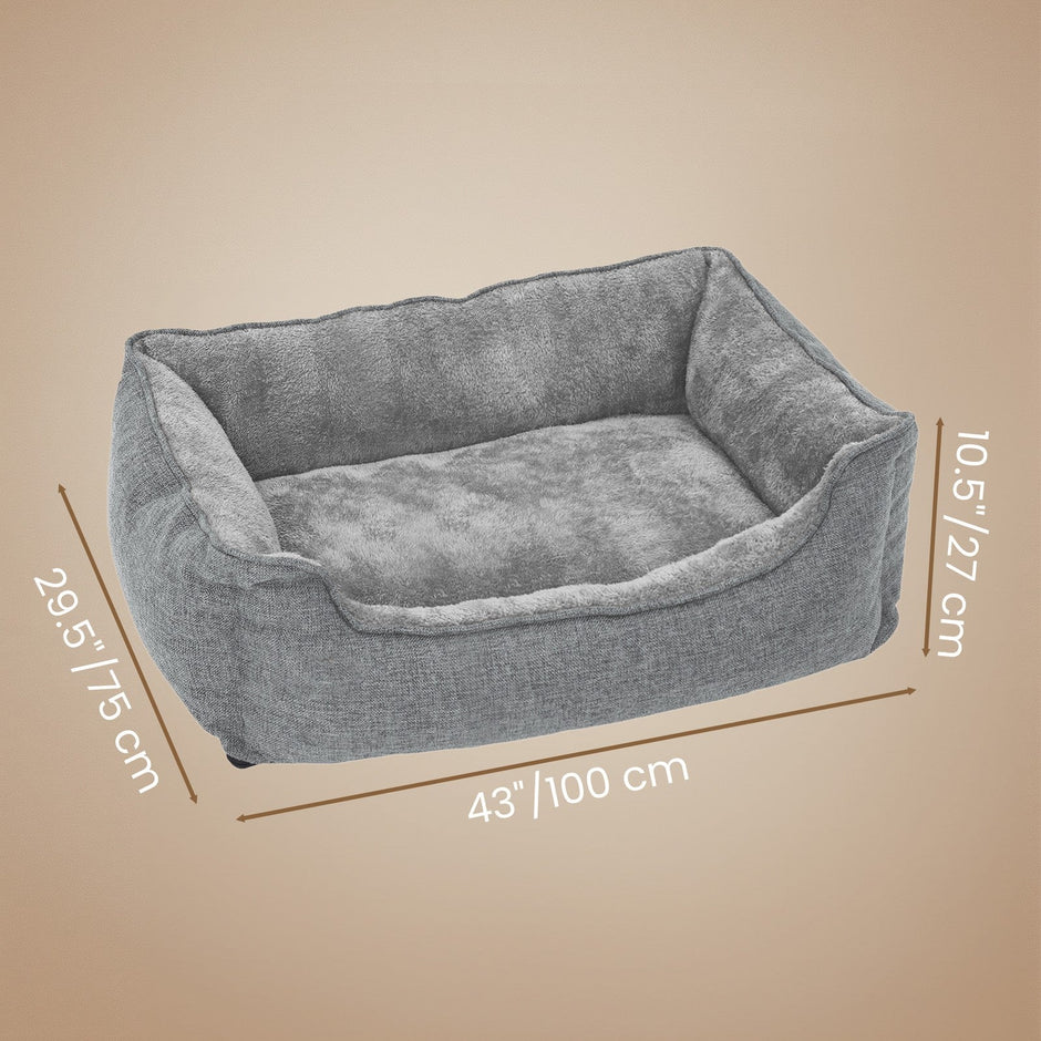 Dog Bed – Linen-Look – Light Grey – Easy to Clean with Raised Edges