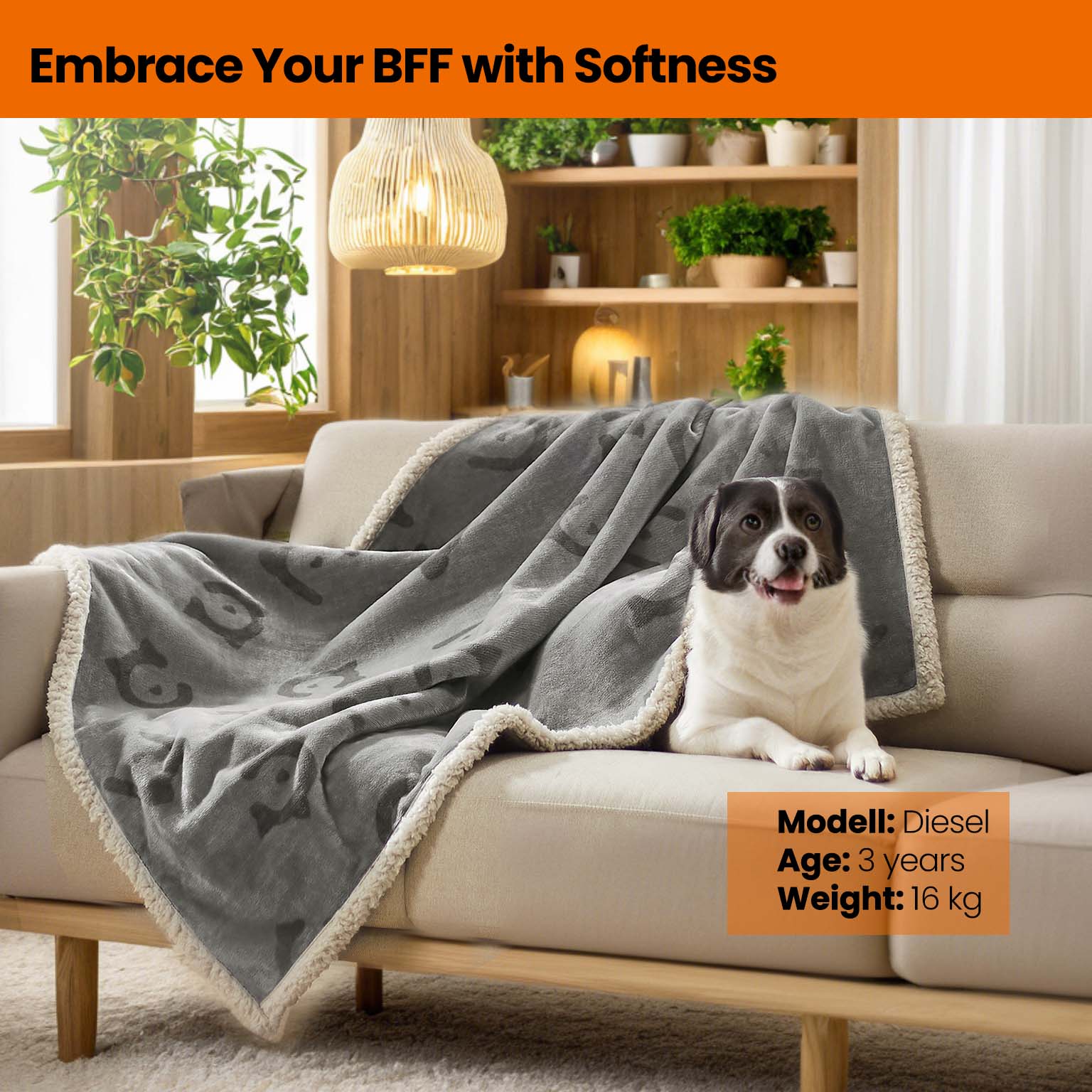 Waterproof Dog Blanket – Sherpa Fleece – Grey – Reversible Couch Cover Protector, Machine Washable