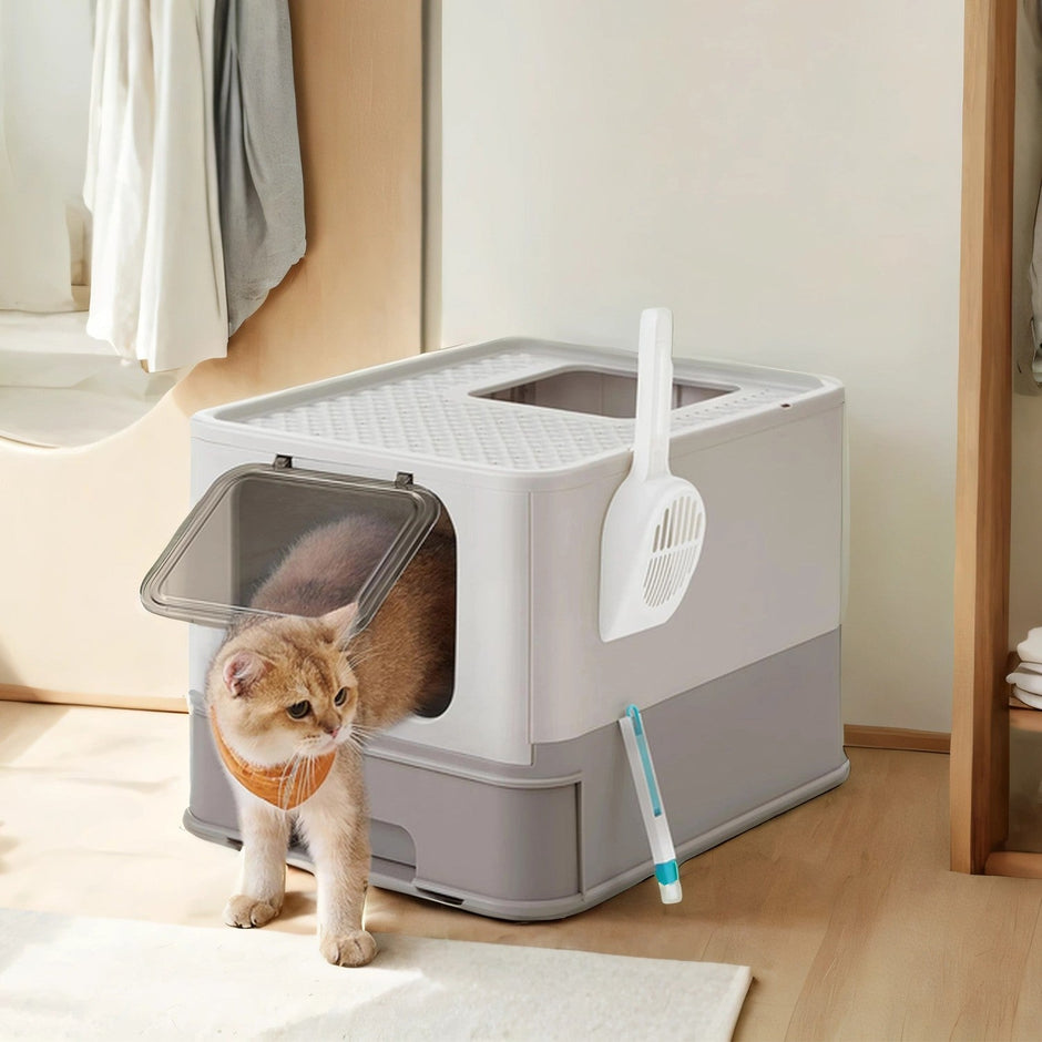 Enclosed Cat Litter Box – Plastic – Hooded – Spacious with Slide-Out Tray and Anti-Tracking Features