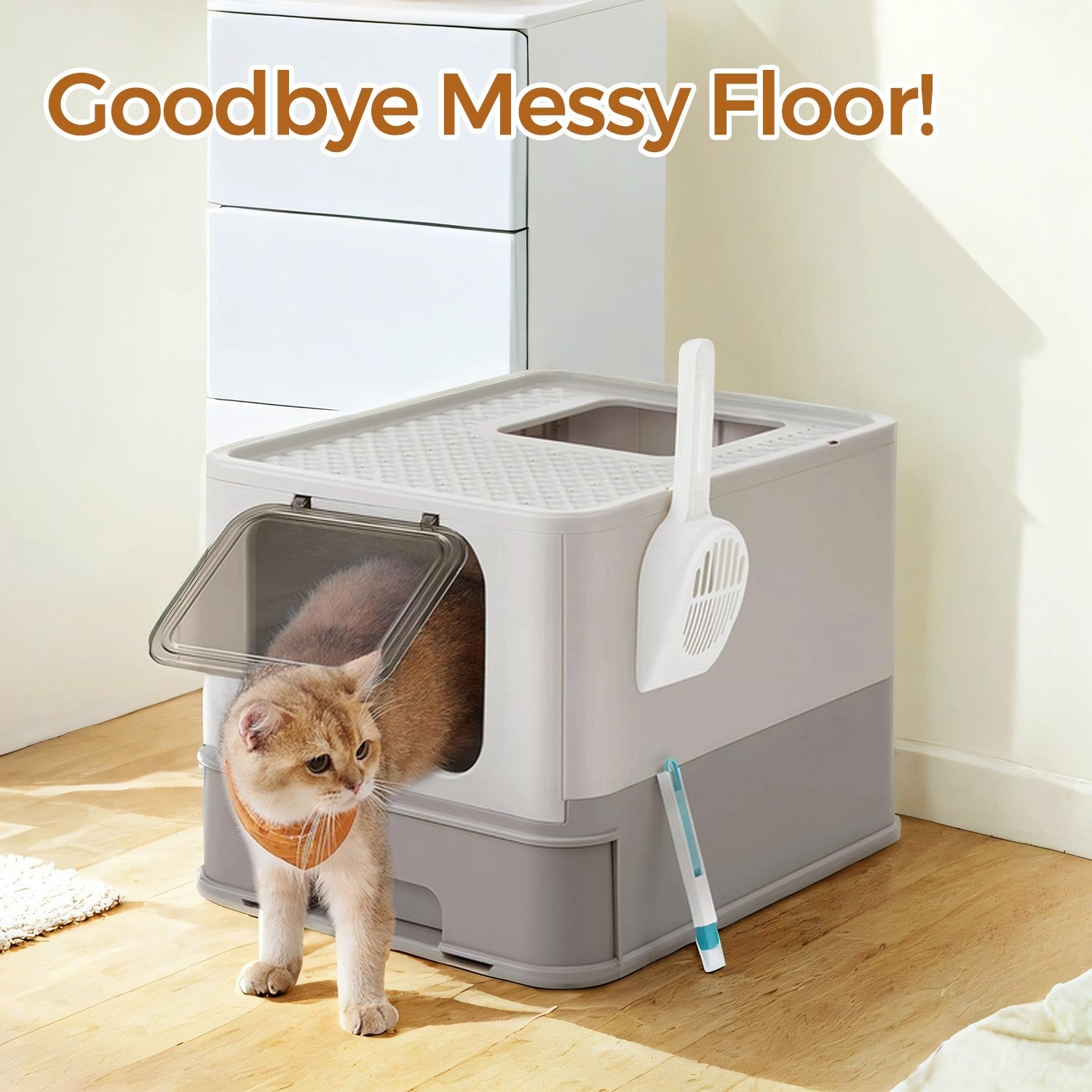 Enclosed Cat Litter Box – Plastic – Hooded – Spacious with Slide-Out Tray and Anti-Tracking Features