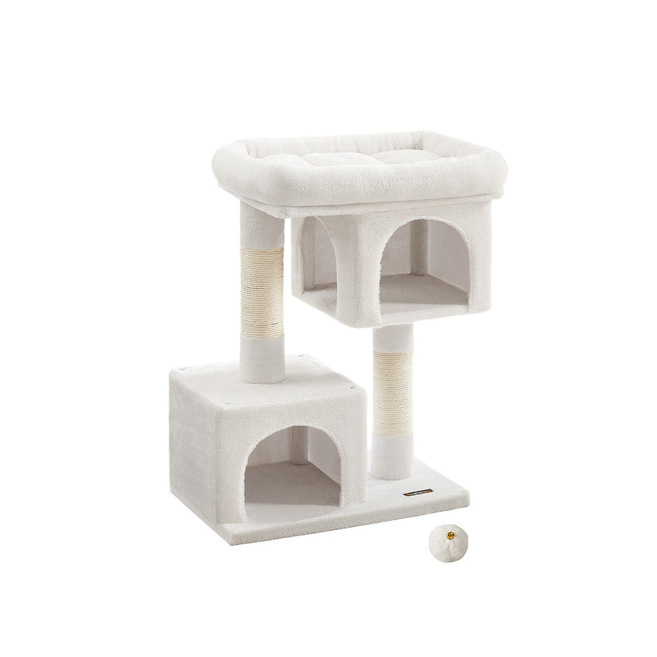 Cat Tree – Engineered Wood – Cream White – Features Scratching Posts and Cat Caves