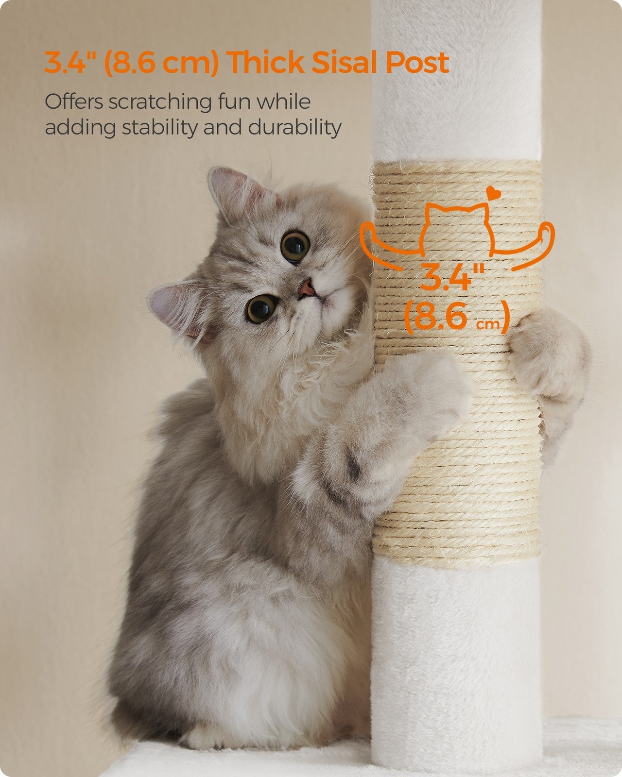 Cat Tree – Engineered Wood – Cream White – Features Scratching Posts and Cat Caves