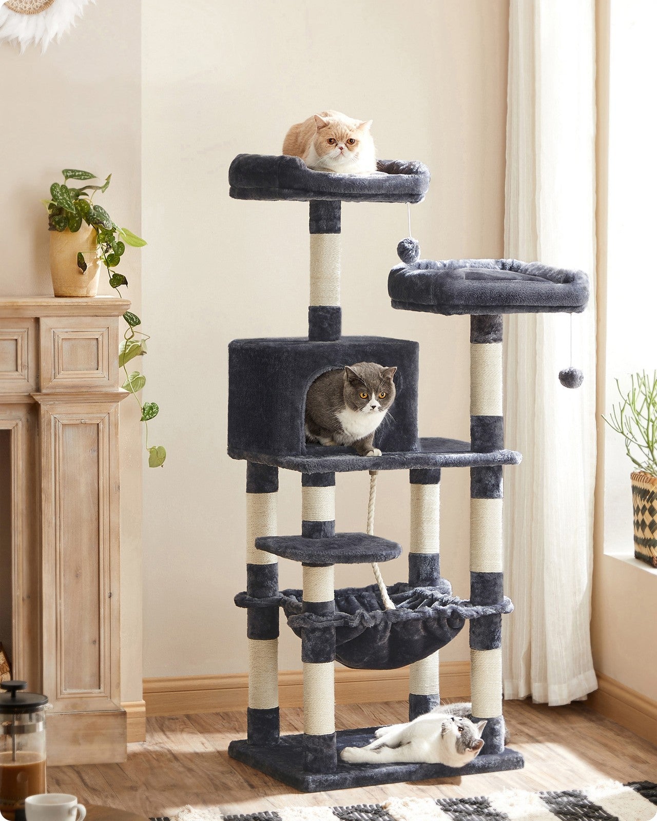 Cat Tree – Engineered Wood – Light Grey – Stable Design with Cat Cave