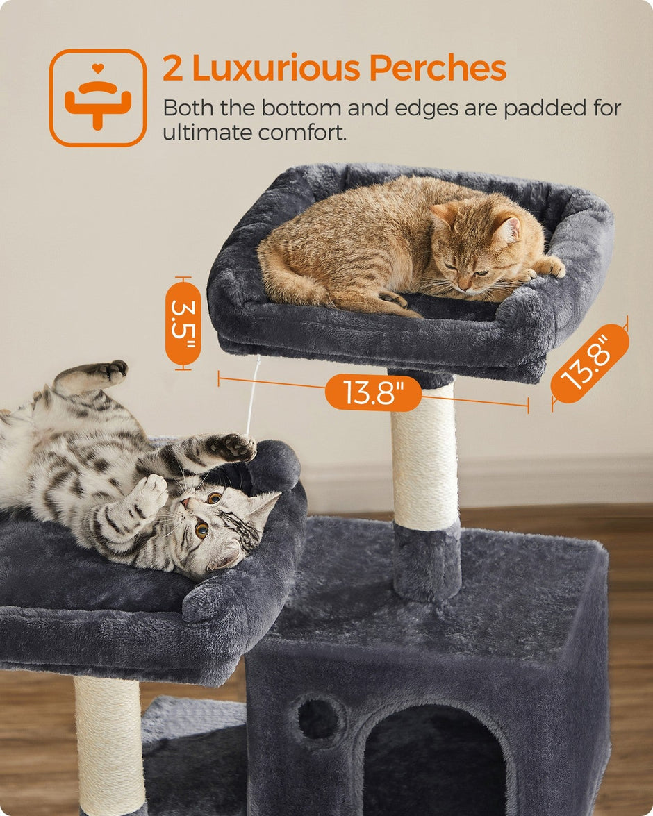 Cat Tree – Engineered Wood – Light Grey – Stable Design with Cat Cave