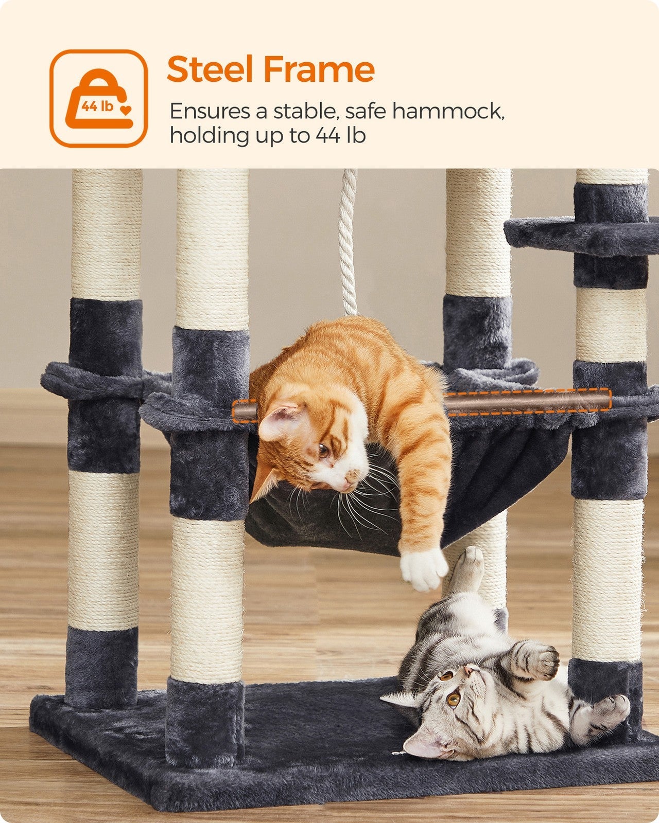 Cat Tree – Engineered Wood – Light Grey – Stable Design with Cat Cave