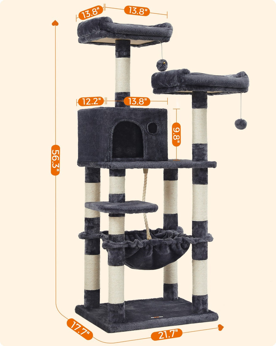 Cat Tree – Engineered Wood – Light Grey – Stable Design with Cat Cave