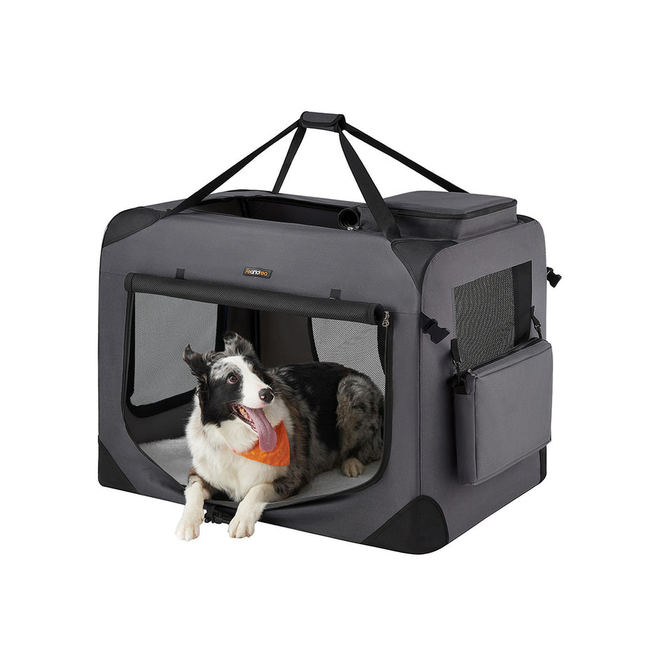 Foldable Pet Carrier – Fabric – Grey – Portable with Breathable Mesh and Storage Pockets, 91 x 63 x 63 cm