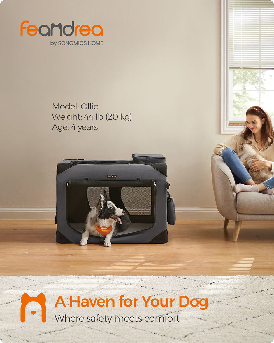 Foldable Pet Carrier – Fabric – Grey – Portable with Breathable Mesh and Storage Pockets, 91 x 63 x 63 cm