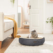 Round Dog Bed – Fabric – Dark Grey – Washable Cover, 50 cm Diameter
