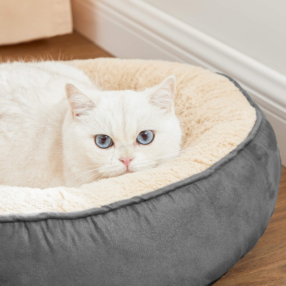 Round Dog Bed – Fabric – Dark Grey – Washable Cover, 50 cm Diameter