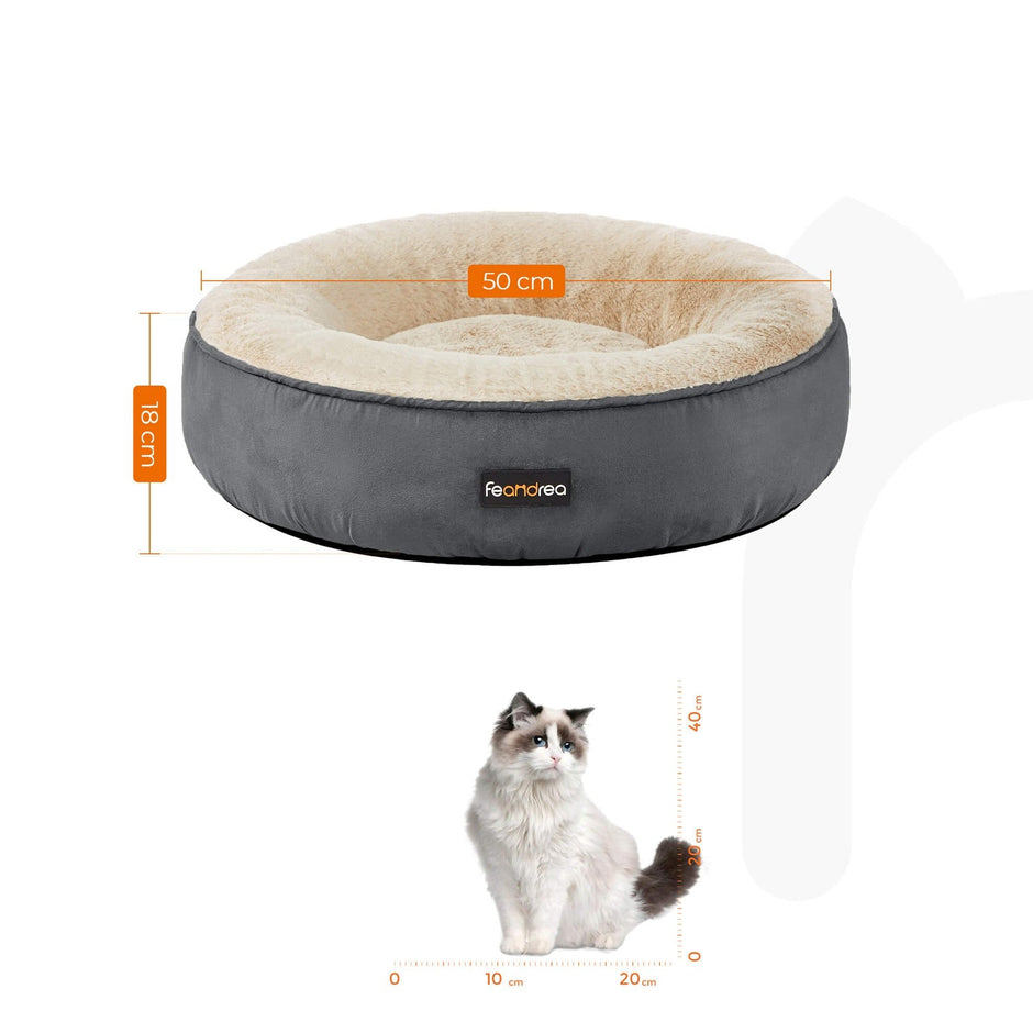 Round Dog Bed – Fabric – Dark Grey – Washable Cover, 50 cm Diameter