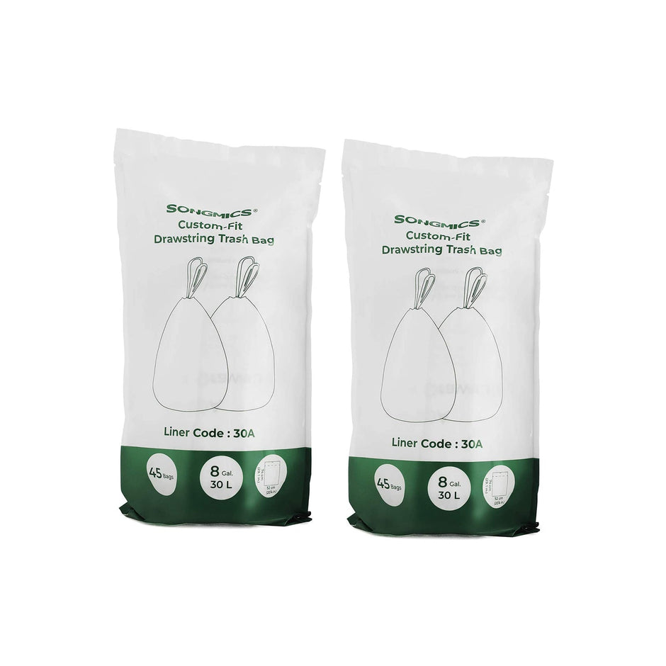 Drawstring Bin Liners – Durable Plastic – White – 30L Capacity – 90 Pieces in 2 Rolls