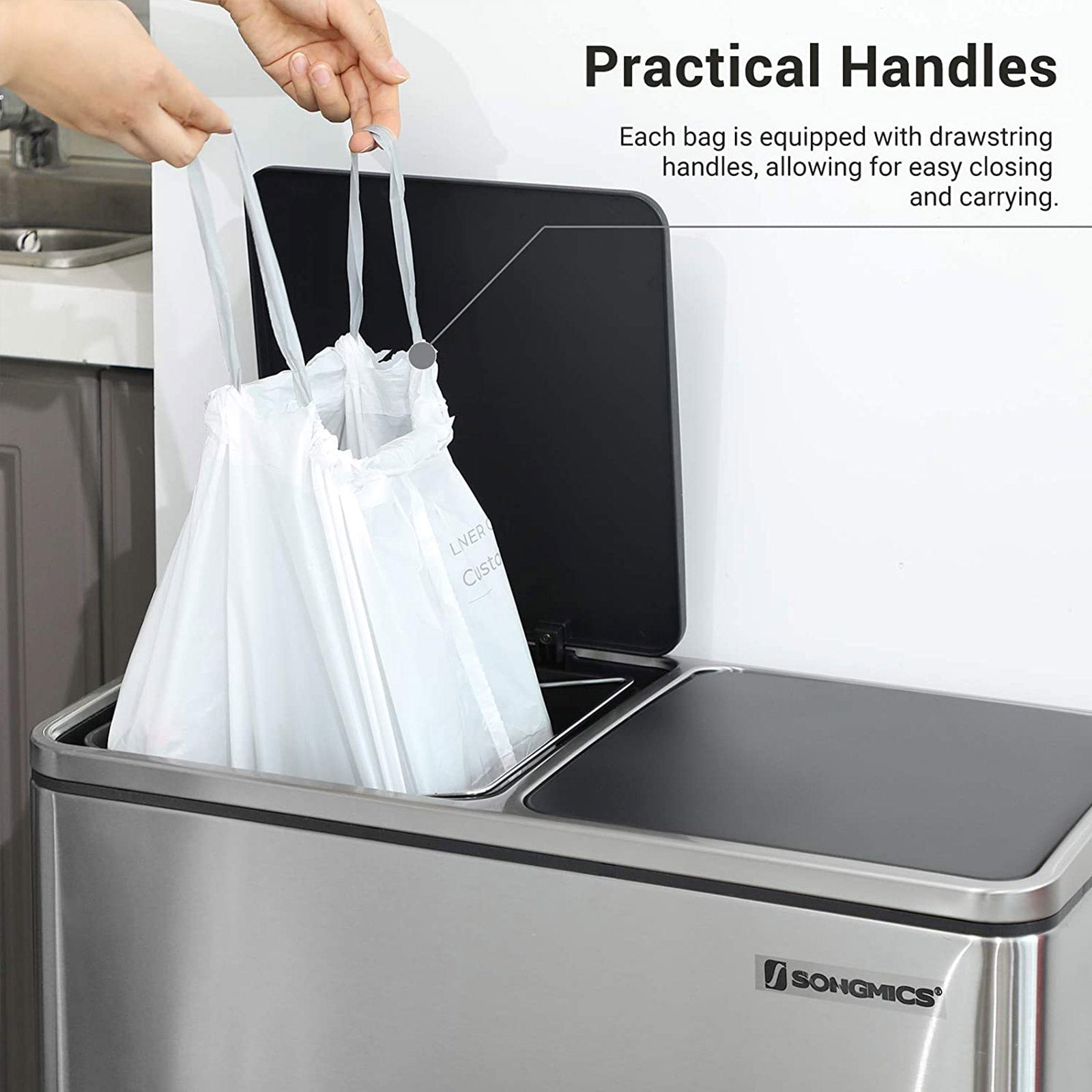 Drawstring Bin Liners – Durable Plastic – White – 30L Capacity – 90 Pieces in 2 Rolls