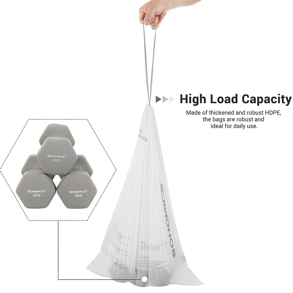 Drawstring Bin Liners – Durable Plastic – White – 30L Capacity – 90 Pieces in 2 Rolls