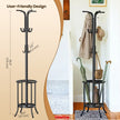 Freestanding Coat Rack – Metal – Black – 12 Hooks with Umbrella Holder