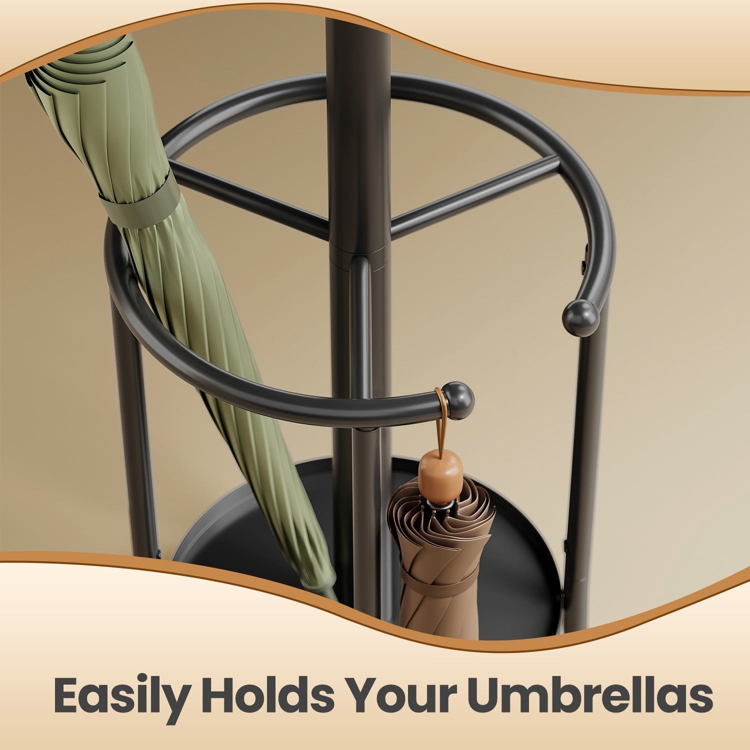 Freestanding Coat Rack – Metal – Black – 12 Hooks with Umbrella Holder