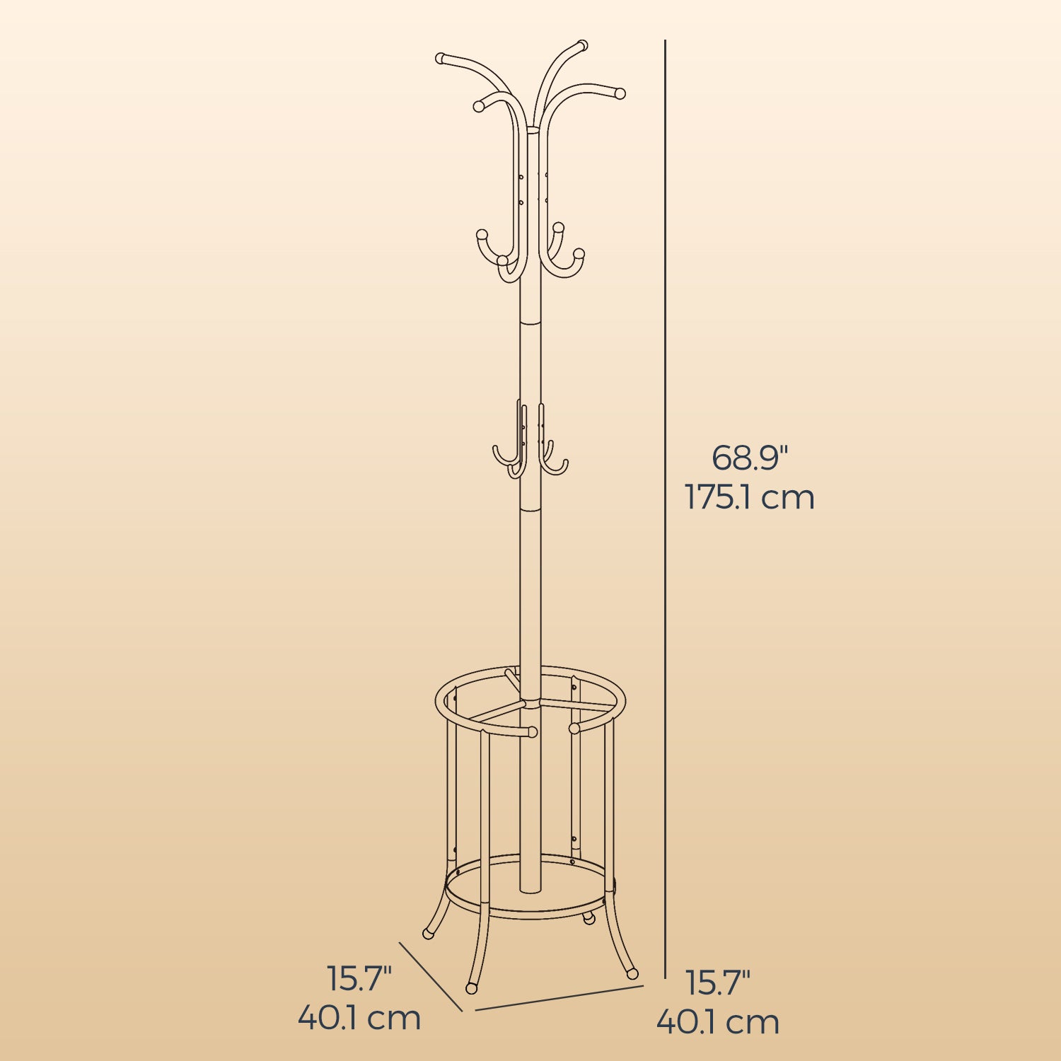 Freestanding Coat Rack – Metal – Black – 12 Hooks with Umbrella Holder
