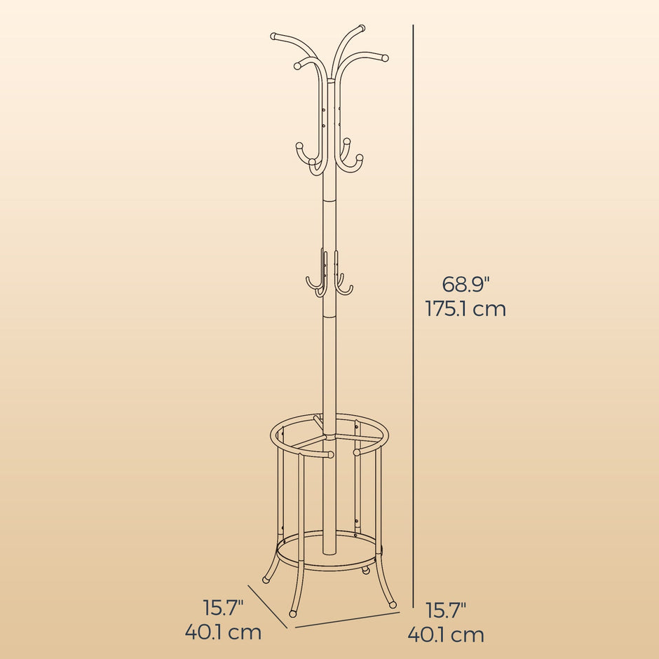 Freestanding Coat Rack – Metal – Black – 12 Hooks with Umbrella Holder