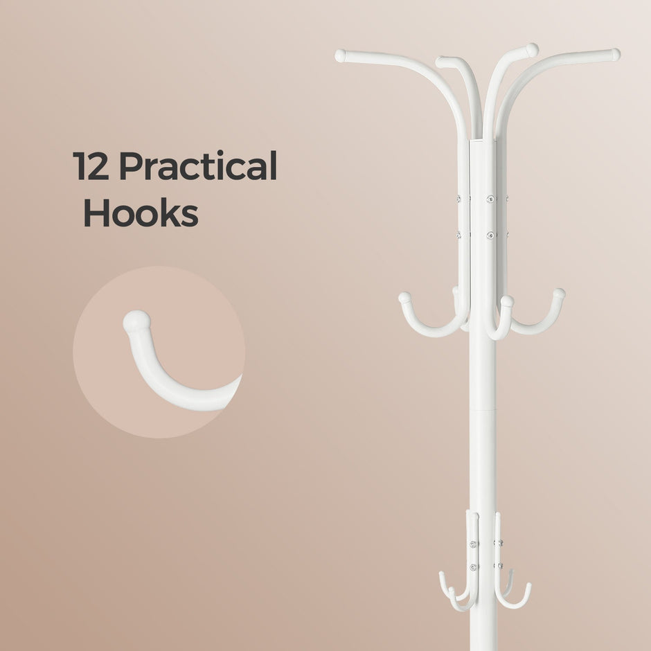 Freestanding Coat Rack – Metal – Black – 12 Hooks with Umbrella Holder