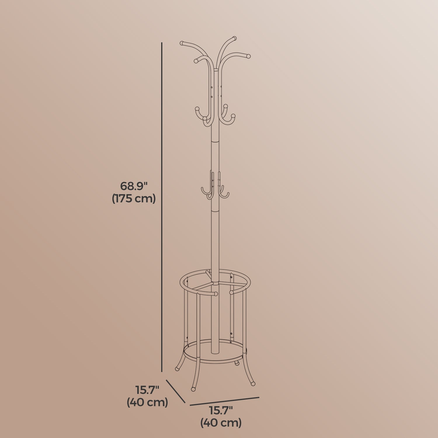 Freestanding Coat Rack – Metal – Black – 12 Hooks with Umbrella Holder