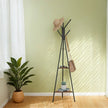 Freestanding Coat Rack – Wood and Metal – Greige and Black – Industrial Style with 2 Shelves