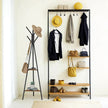Freestanding Coat Rack – Wood and Metal – Greige and Black – Industrial Style with 2 Shelves