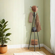 Freestanding Coat Rack – Wood and Metal – Greige and Black – Industrial Style with 2 Shelves