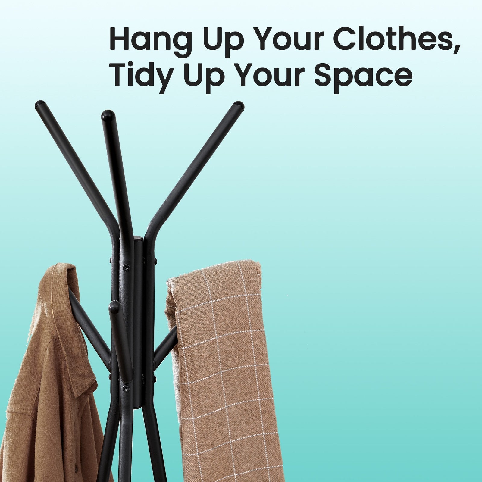 Freestanding Coat Rack – Wood and Metal – Greige and Black – Industrial Style with 2 Shelves