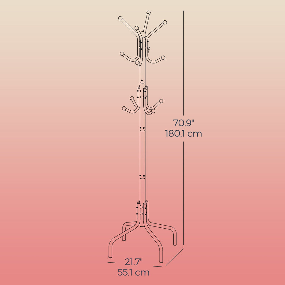 Coat Stand – Metal – Black – 12 Hooks, 4 Legs