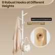 Standing Coat Rack – Solid Wood – White – Tree-Shaped with 8 Hooks and Adjustable Height Options